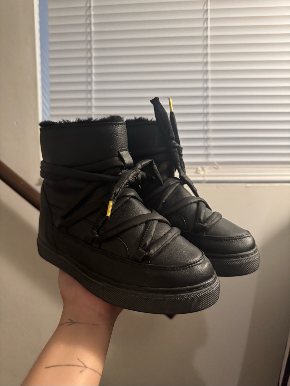 Inuikii Black Ankle Booties with Fur Trim